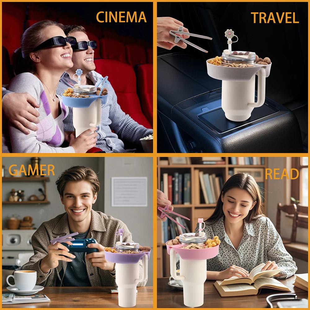 

Snack Tray with Cup Holder Divided Fruit Serving Platter for Car Home Theater Living Room Party Food Storage Organizer