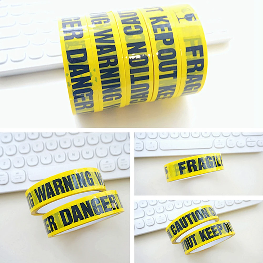 2.4cmx25m Fright Warning Tape Self-Adhesive Creepy Scary Decoration Tape Black Word Yellow Background Halloween Party Decoration