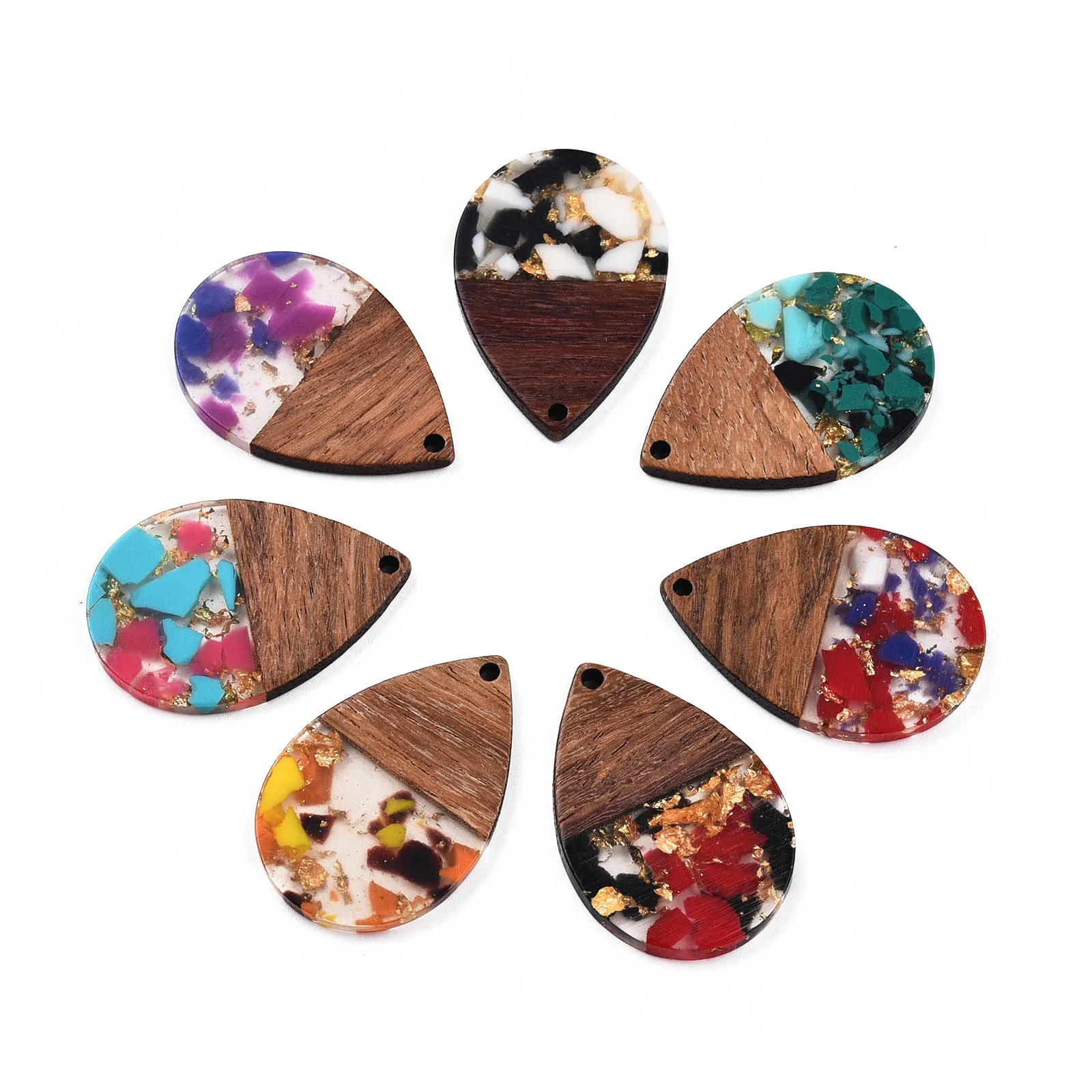 20pcs Transparent Resin Walnut Wood Pendants Waterdrop Charms for with Foil for Jewelry Earrings Necklaces Making Aceessories