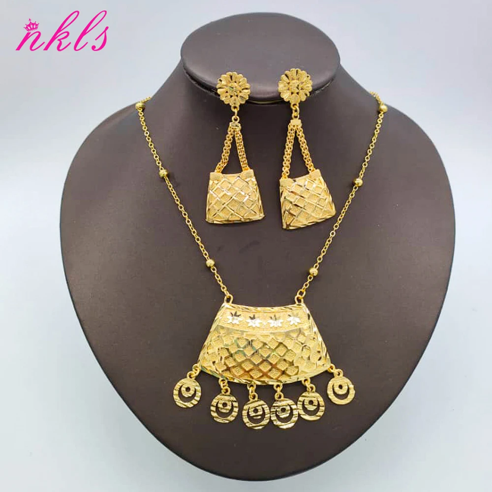 New Design Jewelry Set Gold Plated Necklace Drop Earrings Weddings Jewelry Sets For Women Party Bohemia Pendant  Accessory Gift