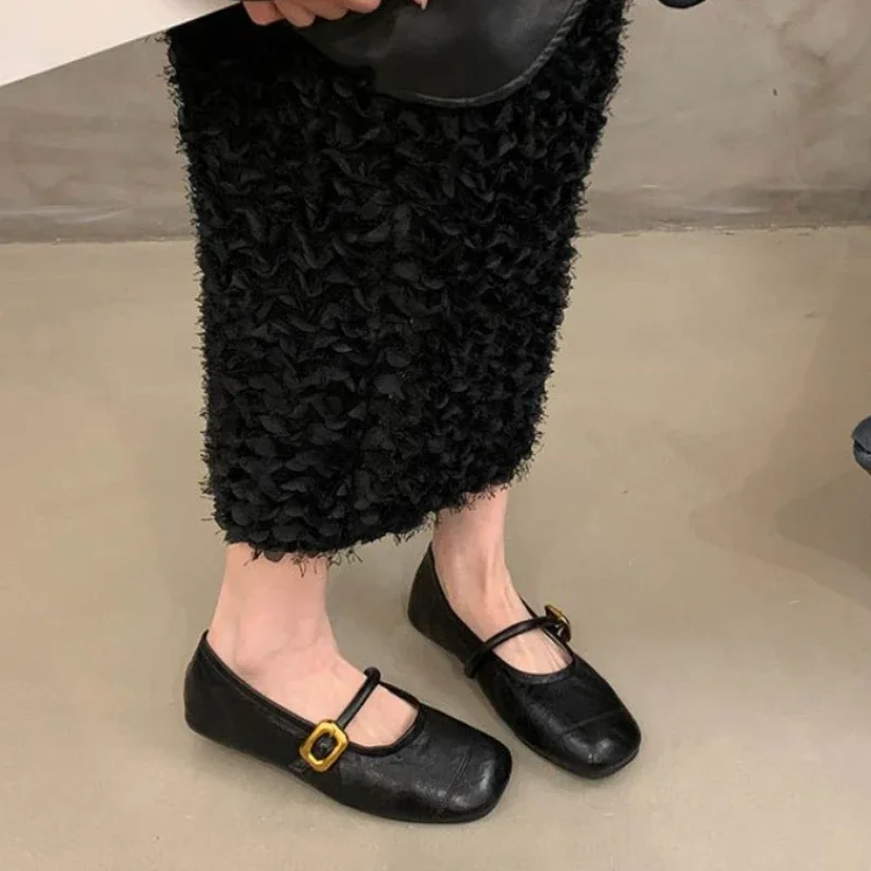 

Black Square Toe Mary Jane Woman Flats Gothic White Shoes for Women Japanese Style Lolita Popular on Offer High Quality Fashion
