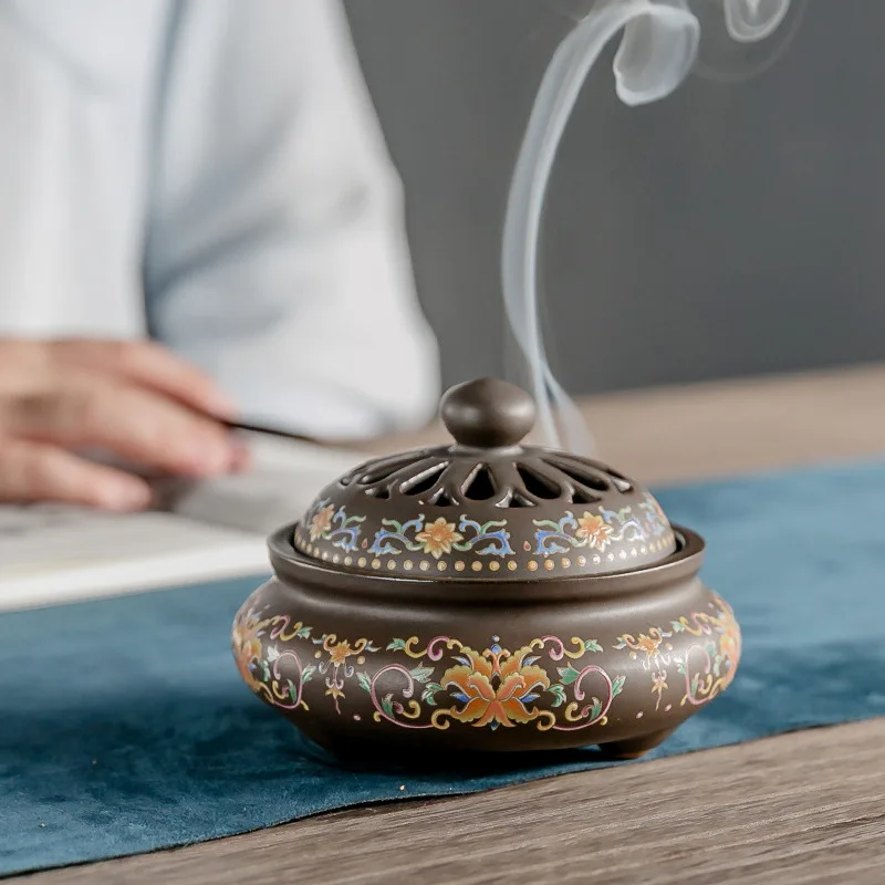 Cloisonne Enamel Backflow Incense Burner Creative Aroma Censer for Home Meditation Office Decorative