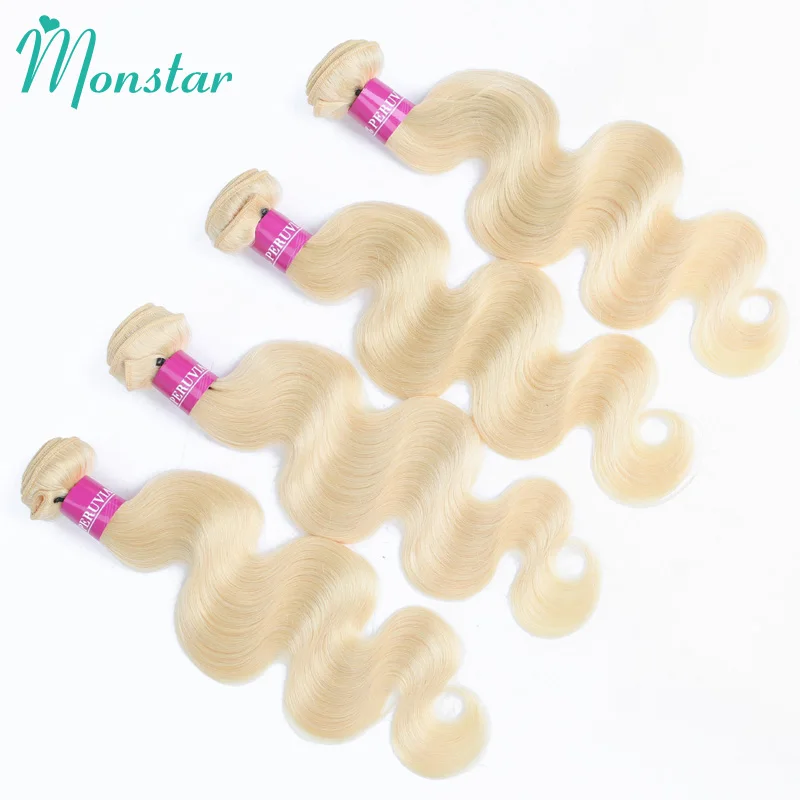 Monstar 1 3 4 Pcs Blonde 613 Color 28 30 32 34 36 Inch Long Body Wave Hair Weave Peruvian Hair Bundle Remy Human Hair Extensions