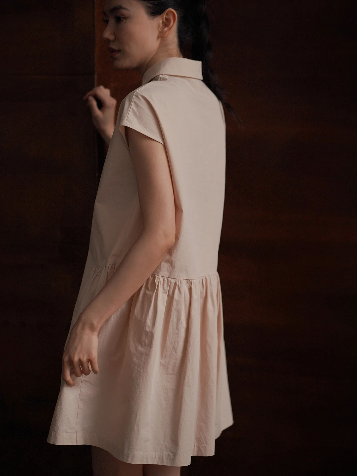 Slimming Short Shirt Collar Dress Spring Outing Girls Cotton  Neck A-Line Skirt Casual Summer Women's Dress