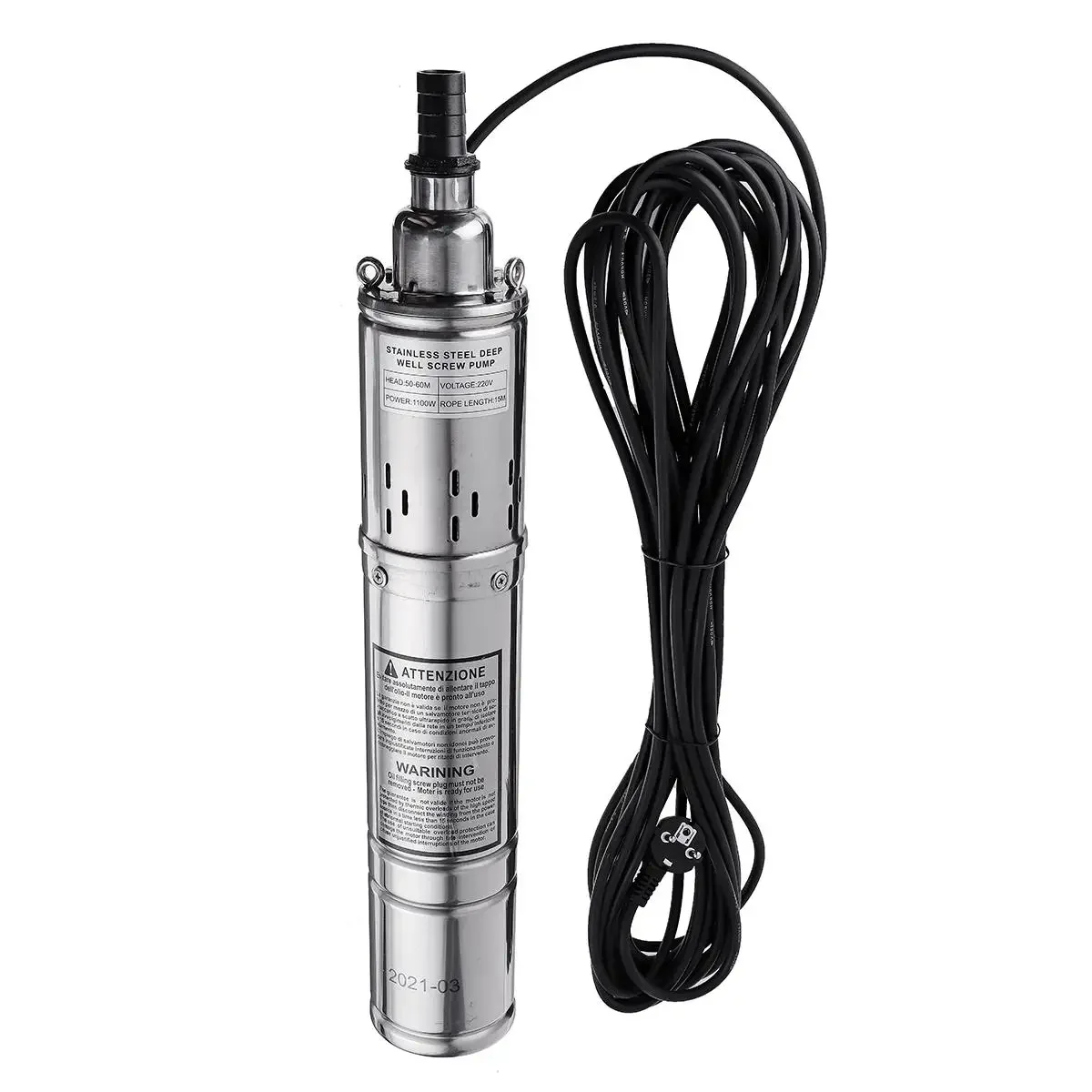 1100W 220V High Lift 60m Submersible Deep Well Pump for Garden Home Agricultural Irrigation Stainless Steel Solar Water Pump