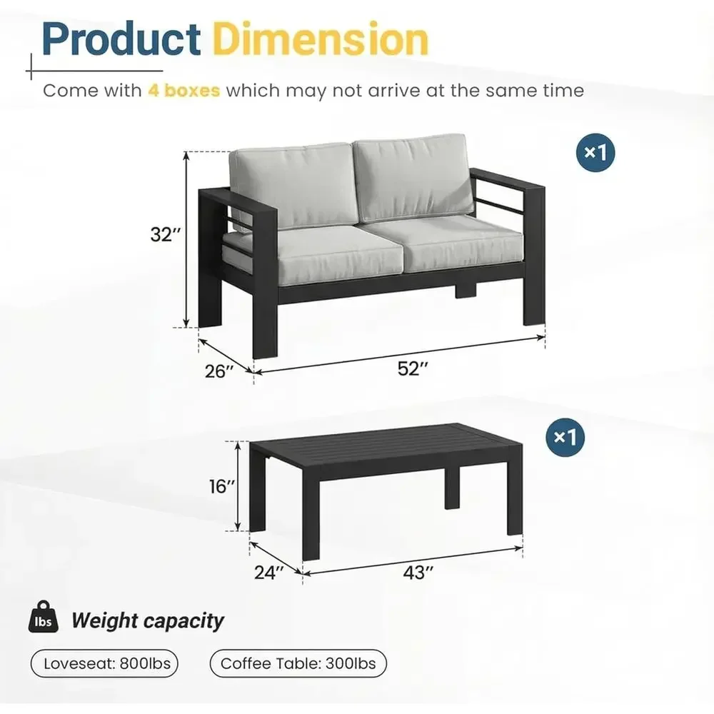 Patio urniture Set or All Weather, Oversized Metal Outdoor urniture Set with 27.5