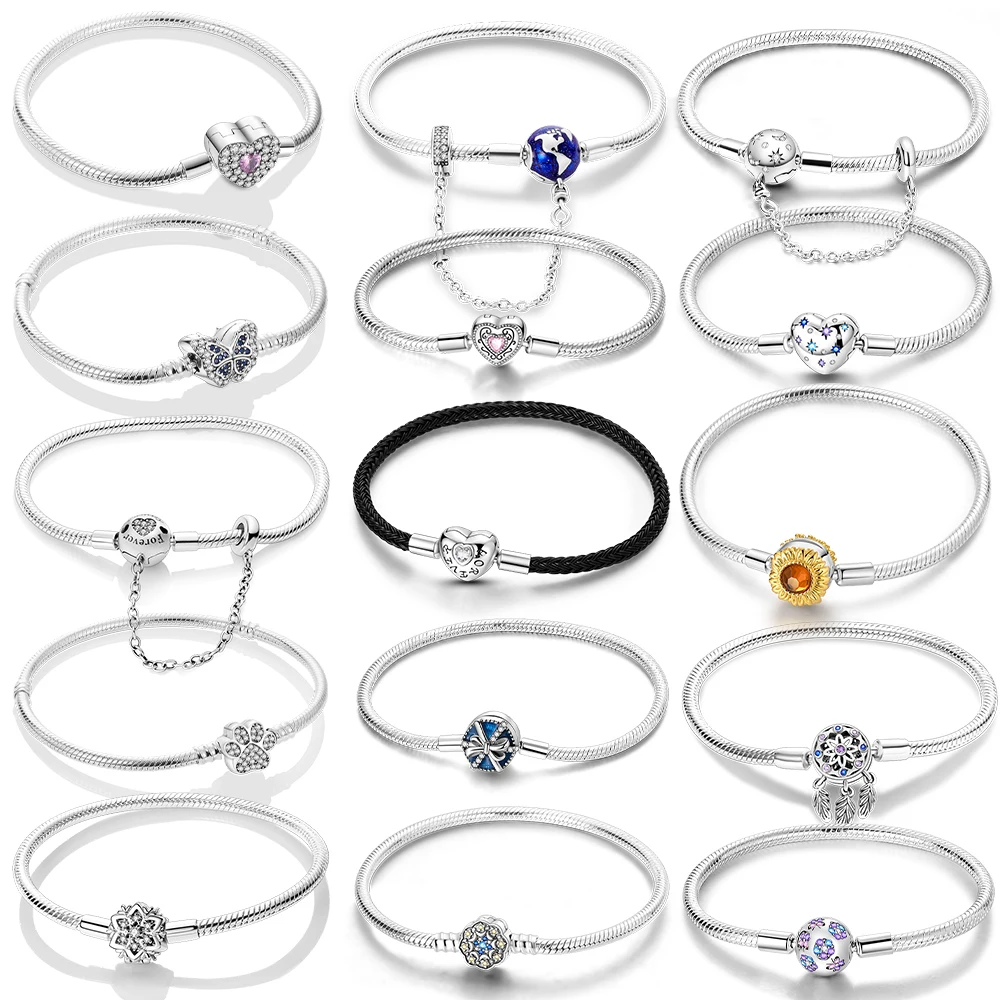 

Original 925 Silver Bracelet Bangles 17-20CM Star Moon Butterfly Heart Zircon Bracelets Fit DIY Charms Birthday Jewelry Gifts