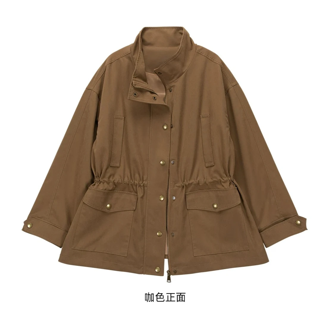 

Spring and Autumn New Women's Windbreaker Coat Loose Waist Stand Up Collar Work Clothes Windbreaker