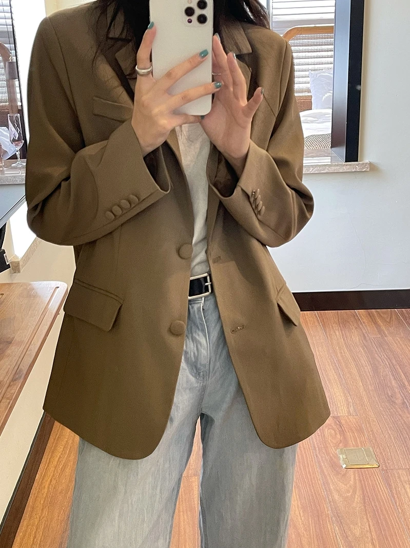 

Повседневный корейский стиль: Универсальный свободный пиджак-жакет для женщин, весенне-осенняя верхняя одежда для отдыха