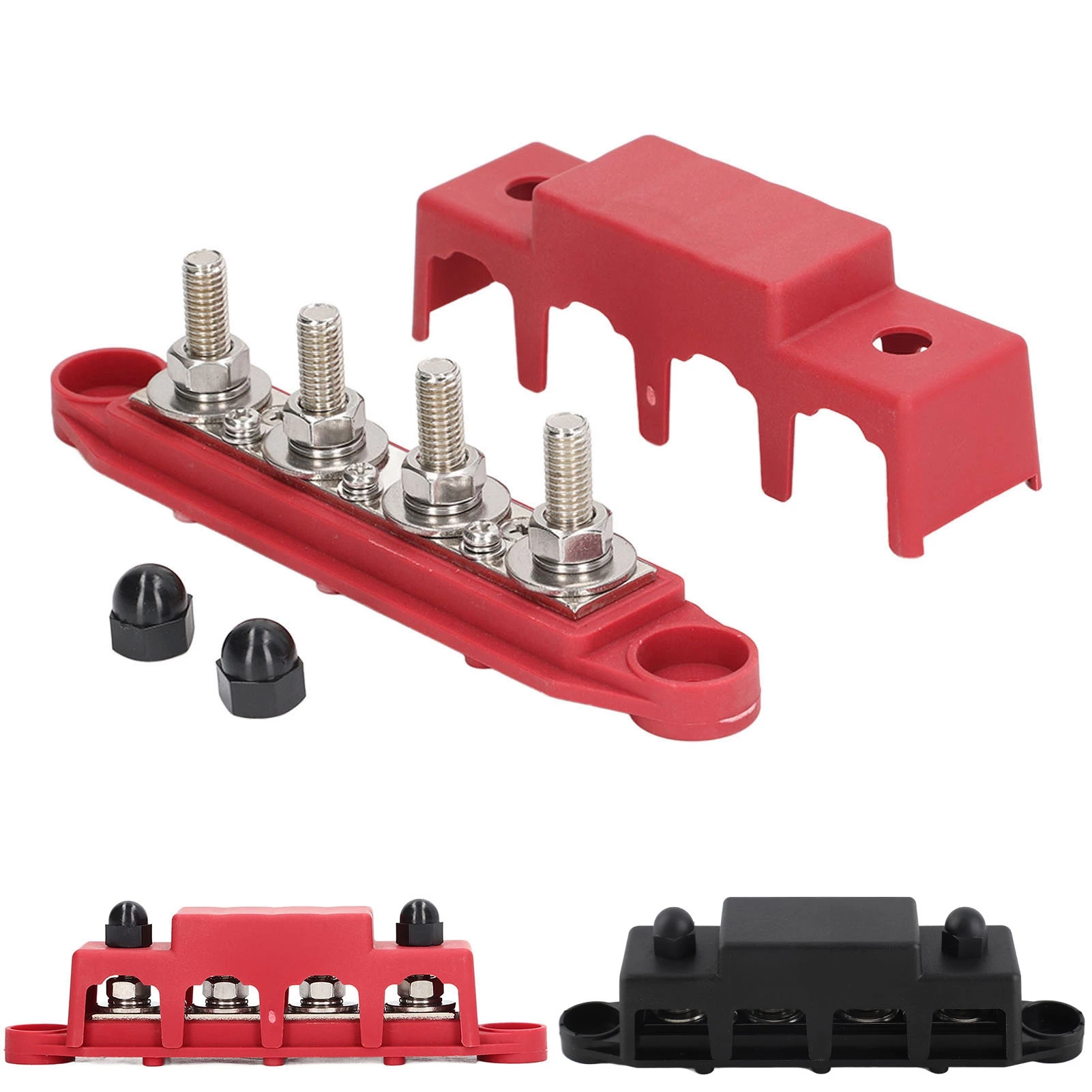 4 Post Power Distribution Block Bus Bar with Cover M8 Terminal Studs 250 Amp Rating for Marine Automotive RV