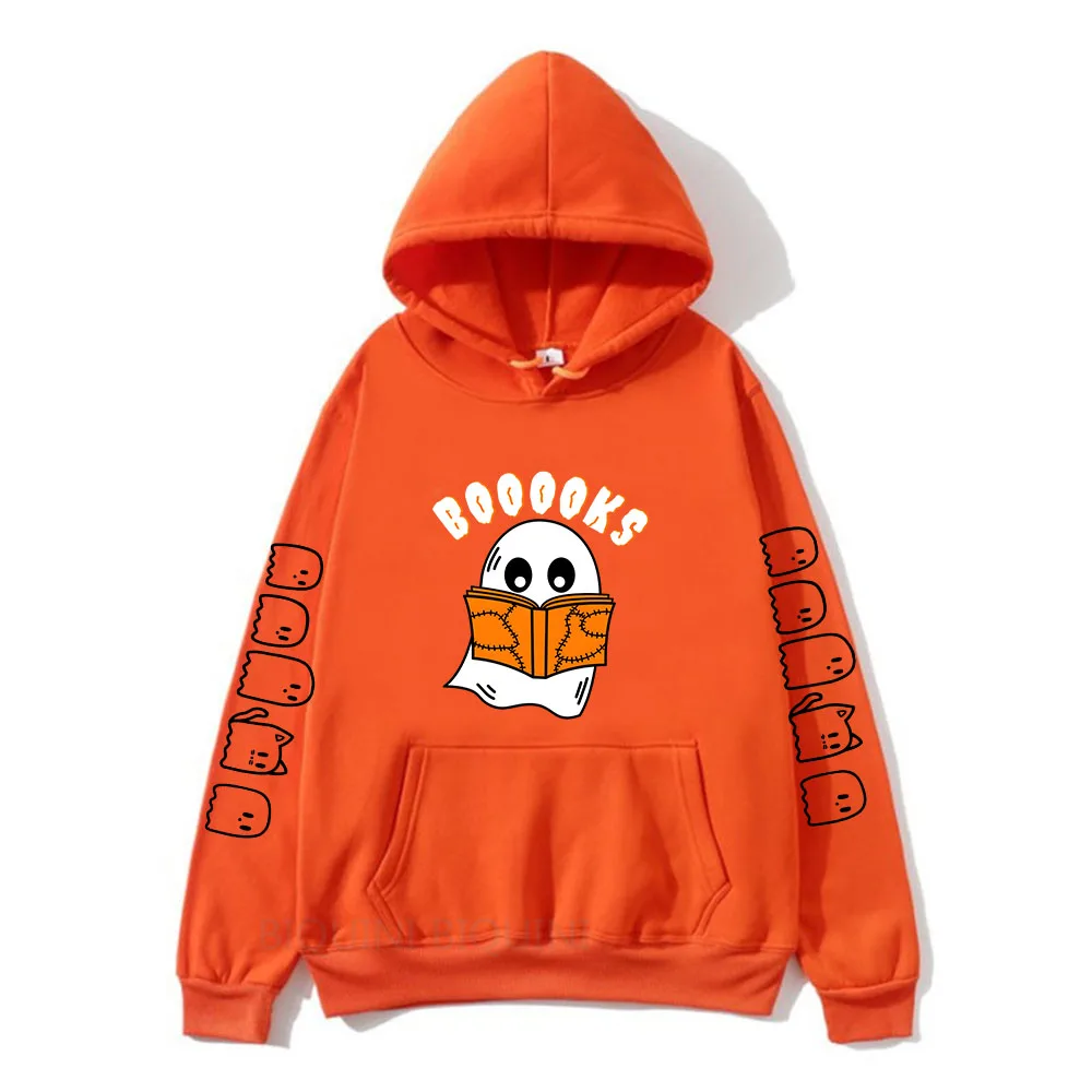 Happy Halloween Ghost Reading Book Hoodie Winter Warm Long Sleeve Hoodies Male Sweatshirt Harajuku Cartoon Sudaderas Mens Hoody