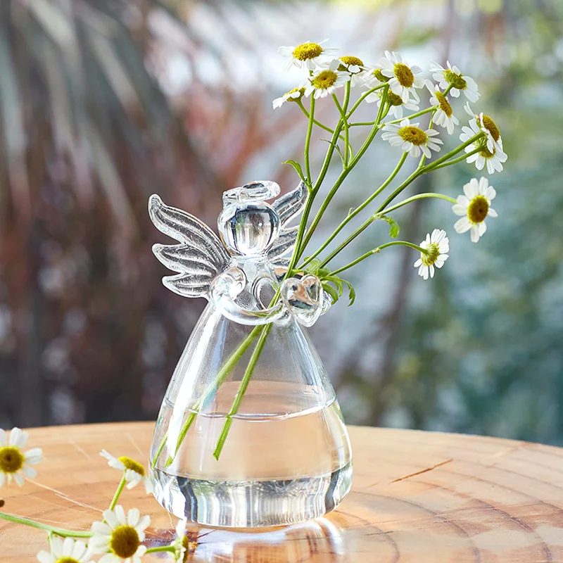 Small Vases For Flowers Outdoor & Indoor Clear Ornaments In Angel And Heart Patterns Hydroponic Angel Glass Vases For Weddings