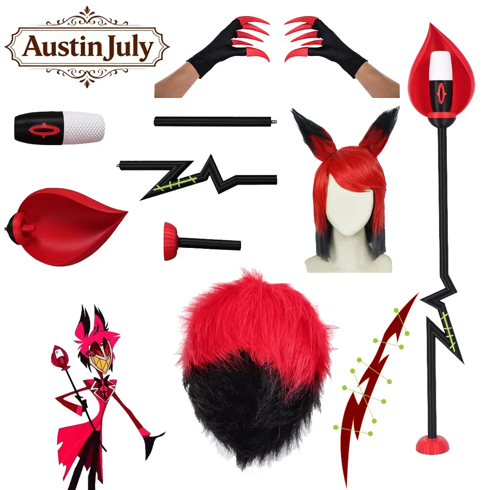 Alastor Cosplay Mitarbeiter Mikrofone 3D PVC Cane Tails Requisiten Cartoon Hell Inn Menschliches Rollenspiel Kostüm Zubehör Halloween Requisiten