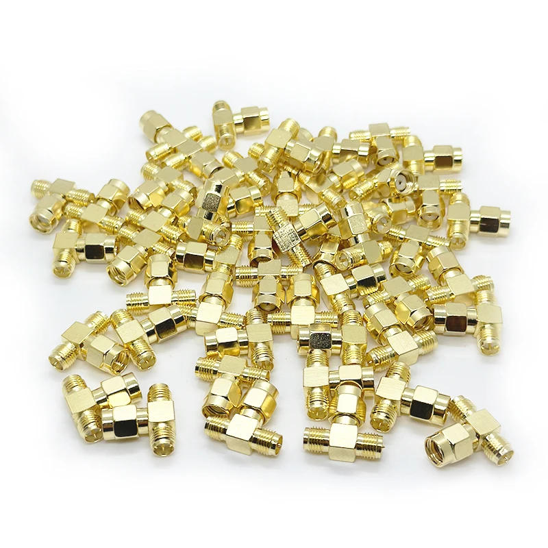 100PCS/Lot SMA 3 Way Splitter Adapter RP SMA Male to Dual RP-SMA Female T Type Converter Antenna Connector Gold-Plated Wholesale