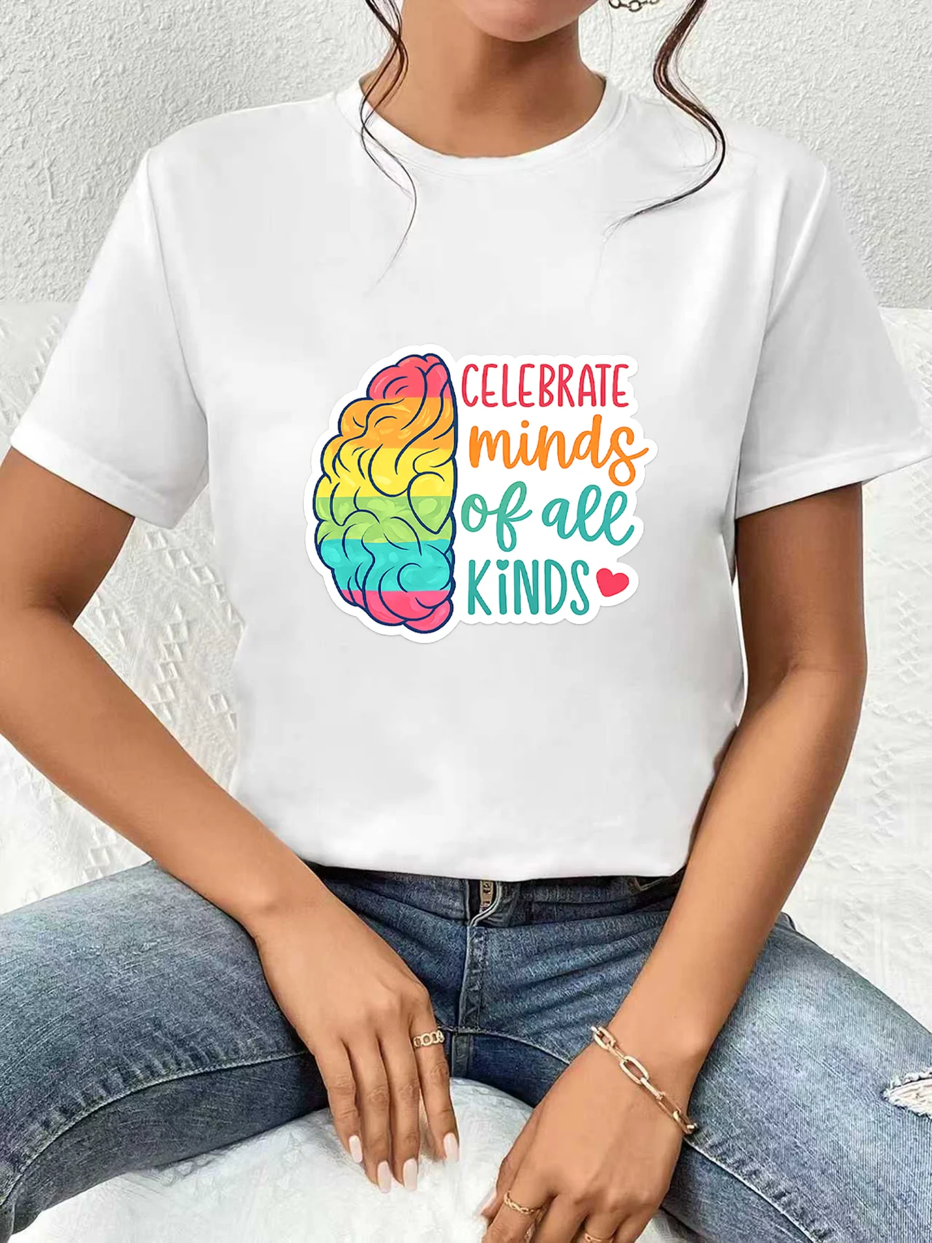 

【WDS03164】Plus size women's round neck short sleeve T-shirt with elastic half sleeves and trendy prints