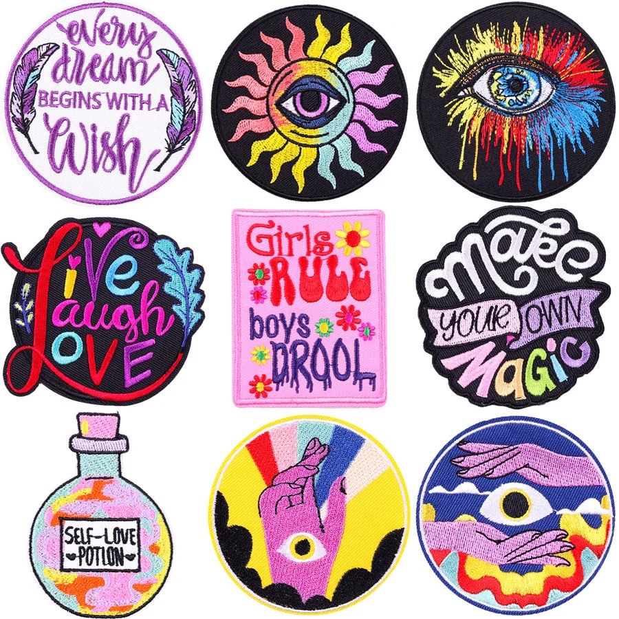 

Punk Rock Embroidery Patches Rainbow-colored Evil Eyes Iron on Stickers DIY Chest Shoulder Badges Clothes Bags Hats Accessories