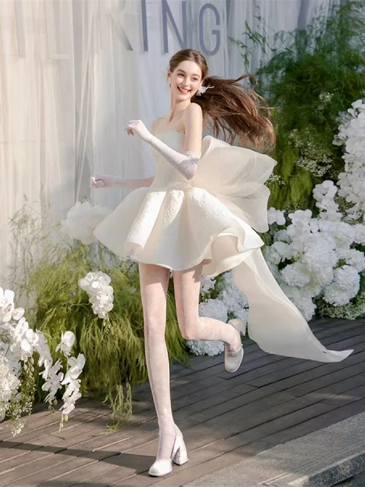 

Ele Lightweight Wedding Dr for Adults Sweet Sle Zipper Design Embroidered ort Skirt Ball Gown for Engagement And M...