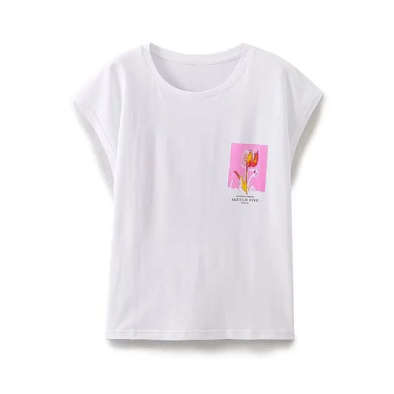 

Лето 2024, женская повседневная свободная футболка с принтом, универсальная утягивающая футболка, Новое поступление, круглая женская футболка Ne ort Sve Faion