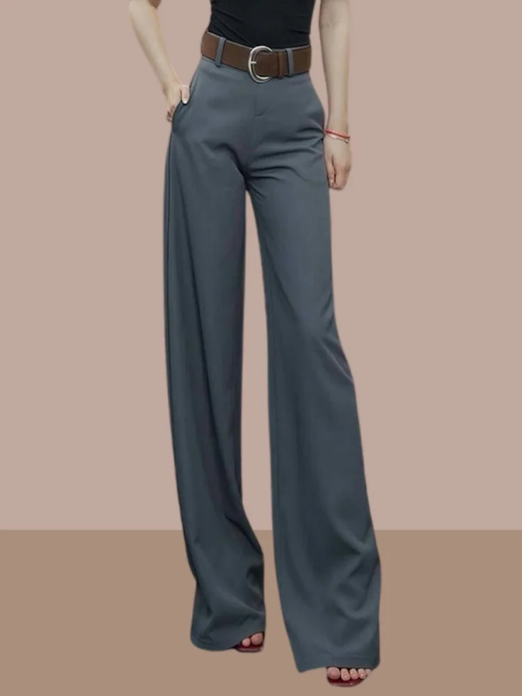 Khakifarbener Anzug mit hoher Taille und weitem Bein für Damen, 2025, neuer Herbst, lockere, schlankmachende, faionable, gerade Freizeithose