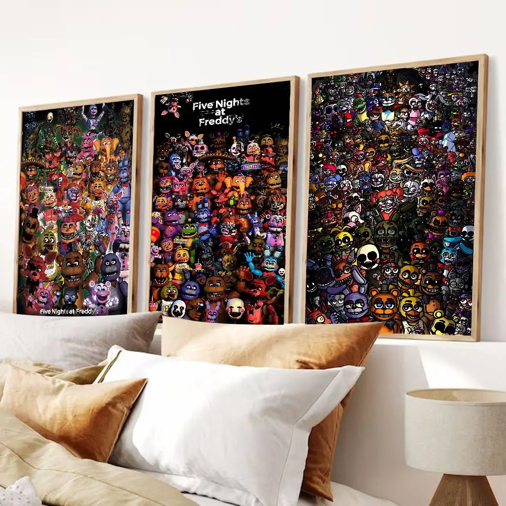 Fnaf F-Five-nights-At-F-Freddys Game Movie Sticky Posters Whitepaper Sticker DIY Room Bar Cafe Posters Wall Stickers
