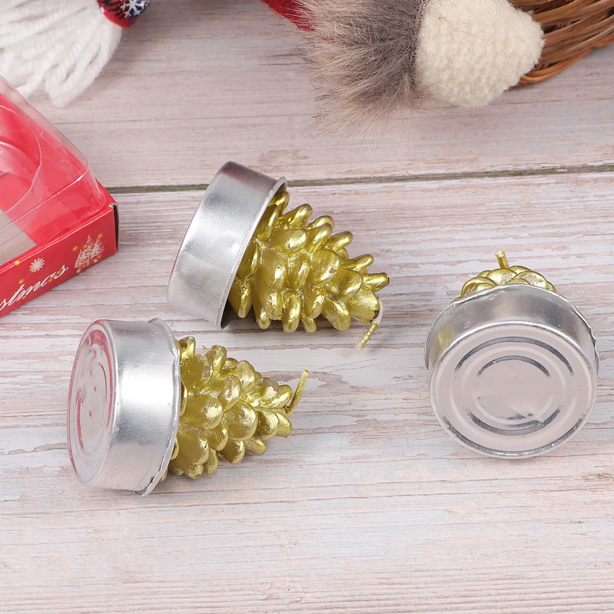 3 pçs pinha em forma de natal presente criativo para decorações do feriado mesa peça central ornamento de natal decoração para casa