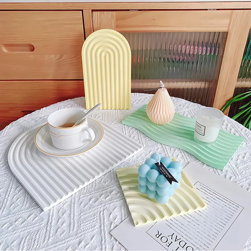 Arch Coaster Silicone Mold Striped Jewelry Storage Tray Crafts Molds Plaster Resin Concrete Display Plate Making Home Decor