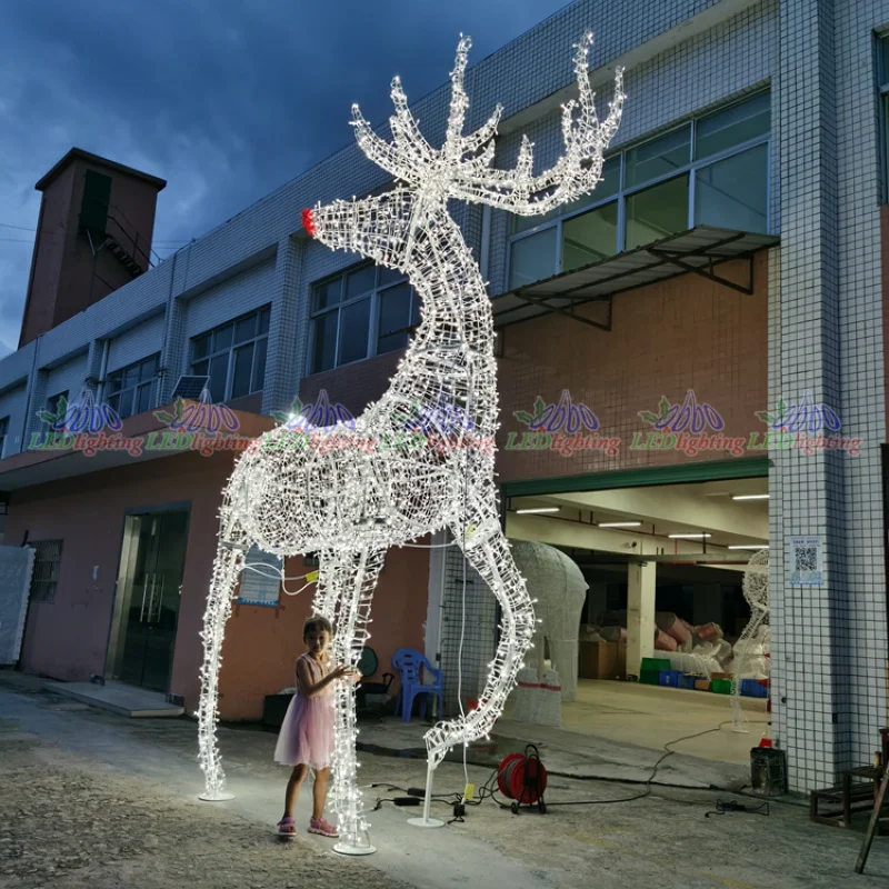 Personalizado Marco de alambre decorativo para jardín, adorno de luz de ciervo 3D, Reno de Metal de pie, patio al aire libre grande