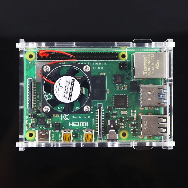 Boîtier en acrylique pour Raspberry Pi 4 modèle B, boîtier Transparent compatible avec ventilateur de refroidissement et LCD de 3.5 pouces pour