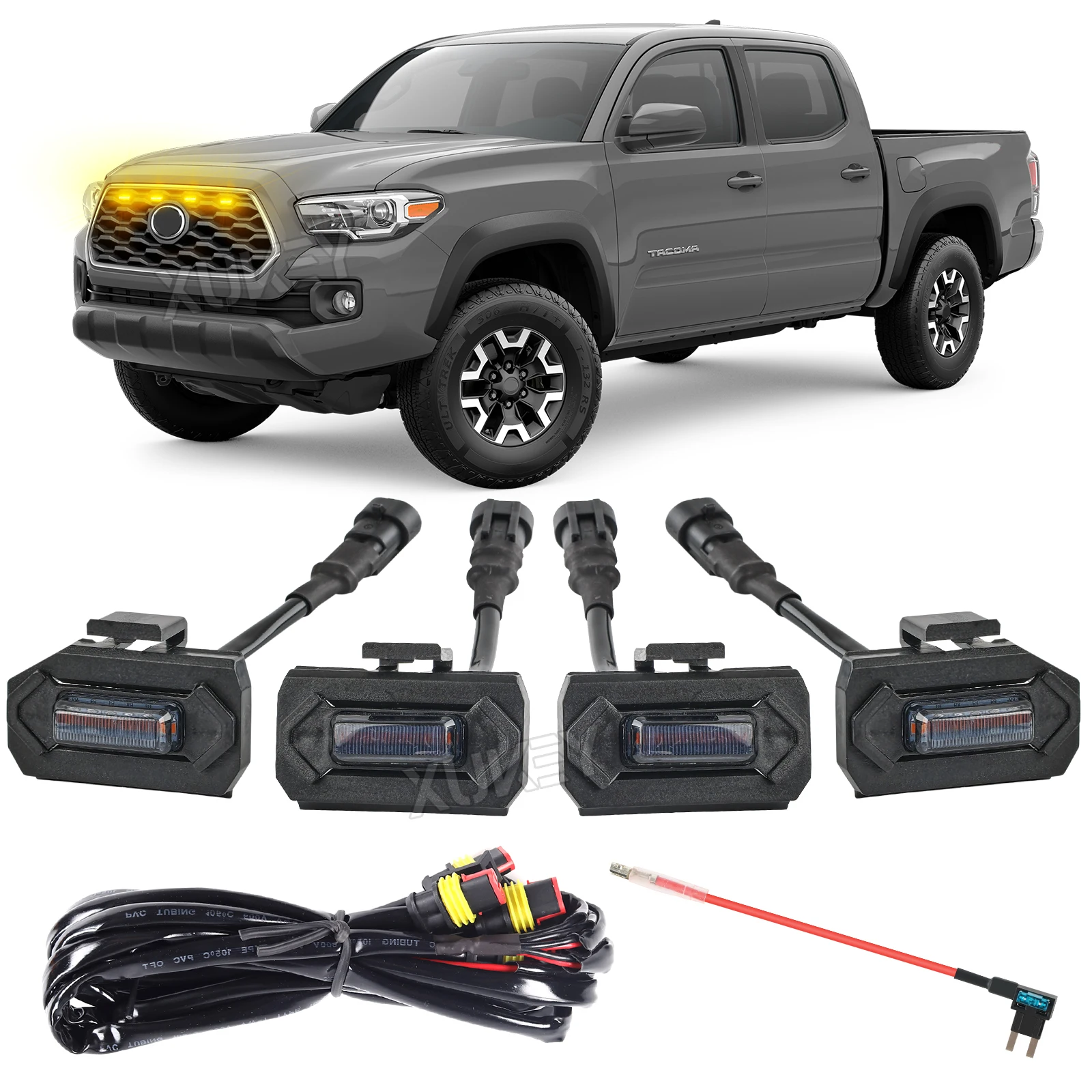 4x6LED ızgara ışığı kablo demeti kiti füme Amber Toyota Tacoma TRD Off Road spor modelleri ön ızgara 2020 2021 2022 2023