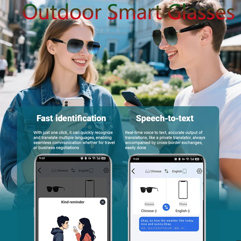 

Умные очки для мужчин и женщин, интеллектуальные очки BT5.4, Bluetooth-вызовы громкой связи, воспроизведение музыки, наушники, удаленная камера, велосипедное стекло
