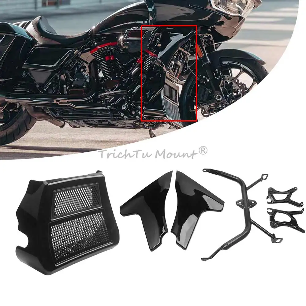 

1 Set Lower Radiator Chin Cover Side Fairing Spoilers Panel with Bracket Kits For Harley Touring Road Street Glide CVO 2023+