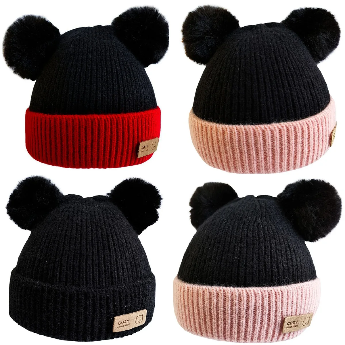 Cozy Winter Baby Hat Soft Cartoon Mouse Head Hat for Girls Boys Pom Pom Ball Hat for Kids Outdoor Warm Newborn Cap Infant Hats