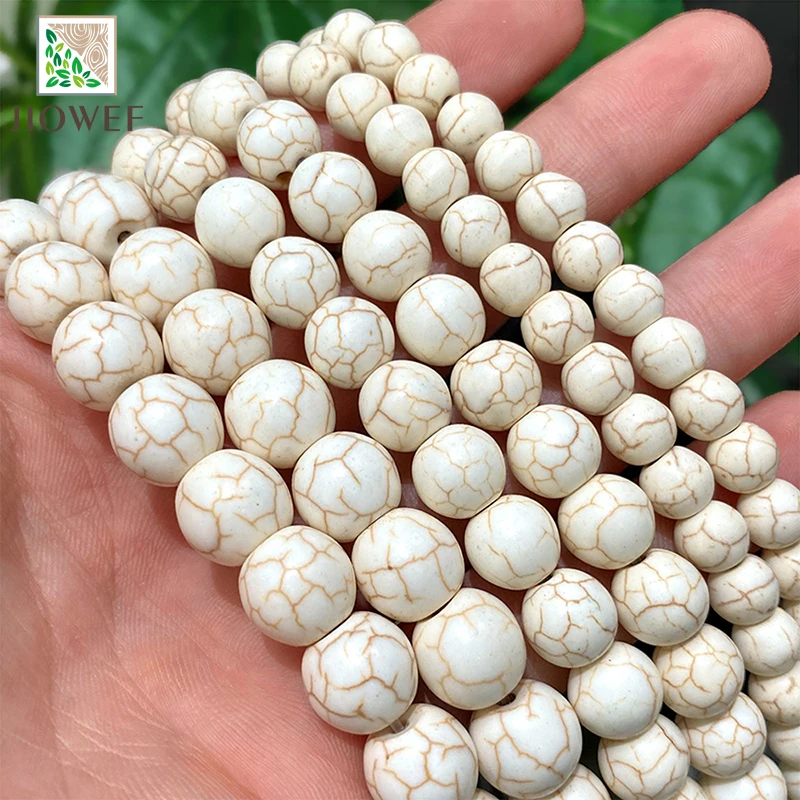 4/6/8/10/12mm Yellow Stripe White Turquoises Round Loose Beads DIY Bracelet Accessories for Jewelry Making Synthetic Stone 15''