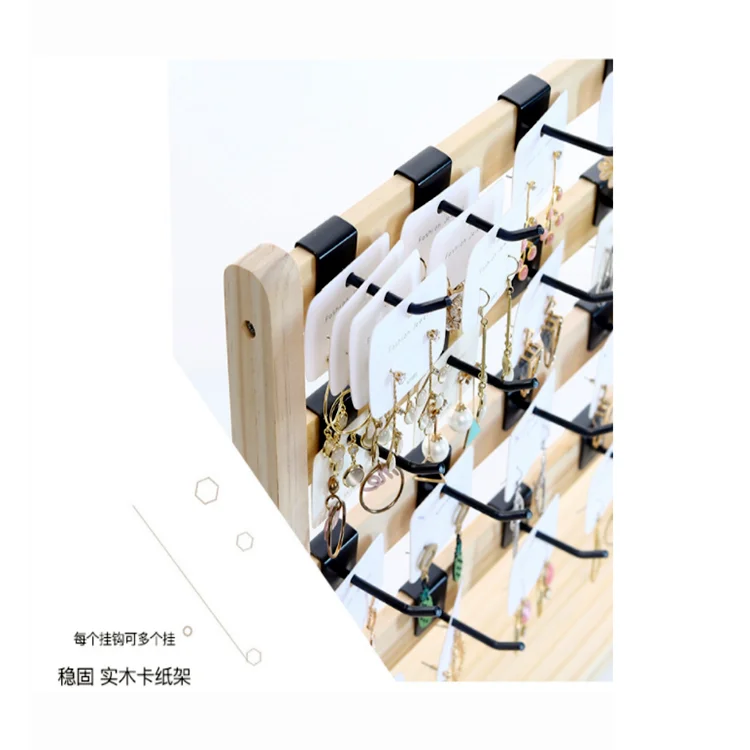 Earrings Display Stand with Hooks Jewelry Organizer Decoration Wooden Rack with Hooks 4 Tiers for Closet Dresser