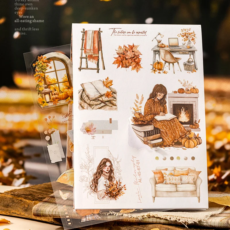 Mr.Paper Charakter-Landschaftsaufkleber, 20 Blatt/Packung, Herbstmädchen, draußen, Blattschneideaufkleber, Handbuch, Aufzeichnung, Leben, Dekoration
