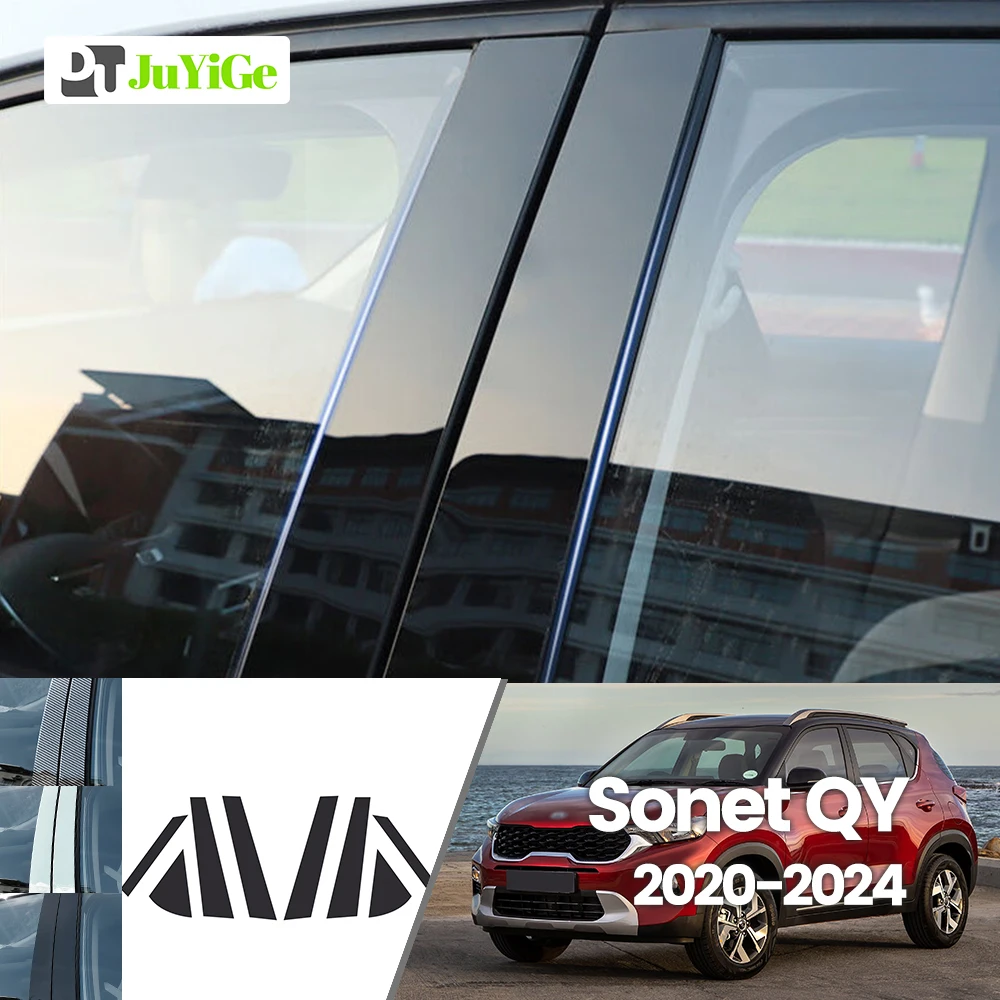 

For Kia Sonet QY 2020-2024 2021 2022 2023 Bright Black Carbon Fibre Window Door B C Sticker