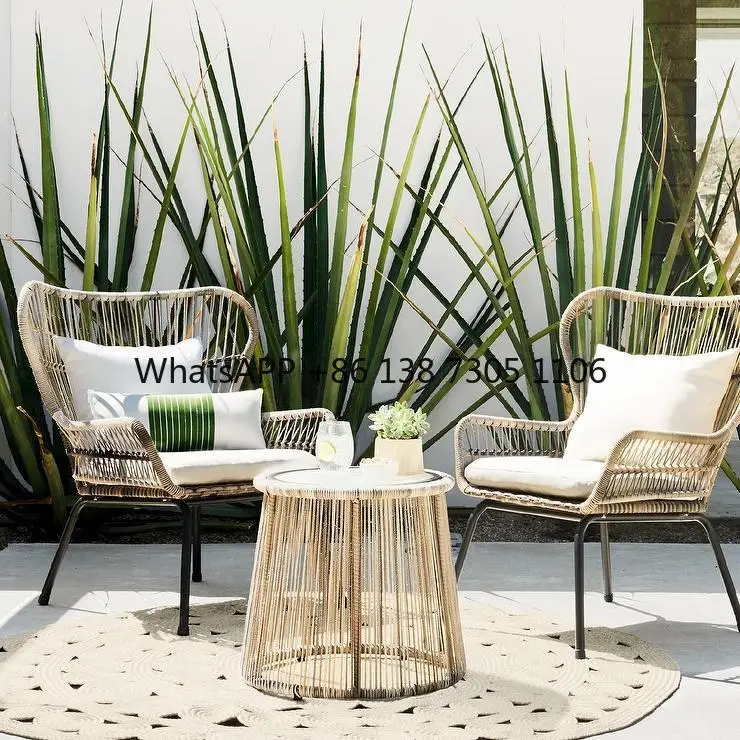 

Table and chair rattan three-piece balcony small coffee table courtyard leisure combination woven garden chair dining chair