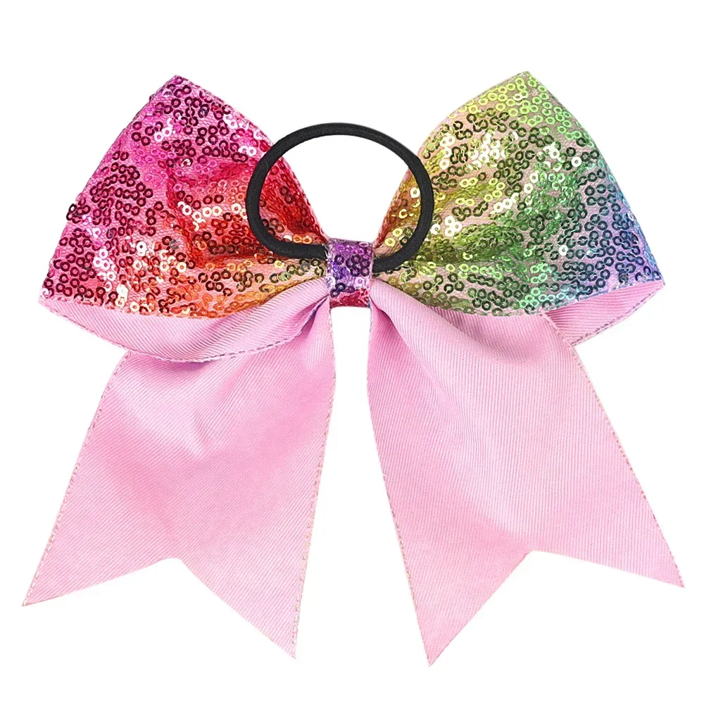 Big Bowknot Girl Hairband Girls Ribbon Cheerleading Hair Bows with Sequin Beads Kids Ponytail Holder Women Elastic Hair Tie image 5