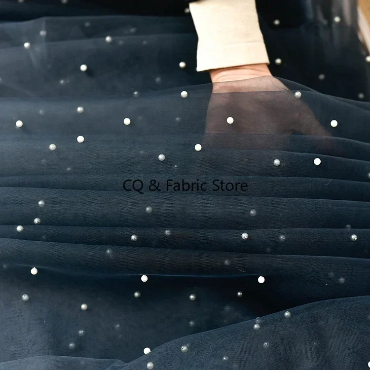 Gray Blue Nails Pearl Mesh Gradient Gabric Soft Mesh Fabric Wedding Dress Designer Fabric Diy Handmade
