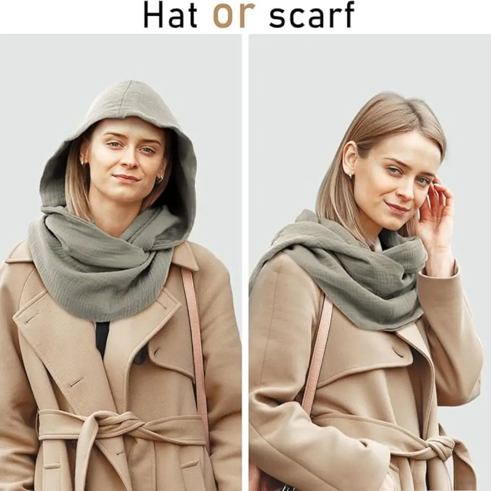 Scarf Shawl Scarf Cape Multifunctional Usage Fashion Multifunctional Hooded Cowl Solid Color Soft Linen Cotton Cowl Hood image 3