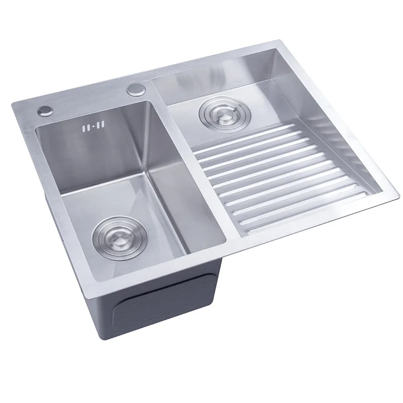 304 Stainless Steel Manual Sink Matte Square Above Counter or Bowl Sink Set Single Bowl with Washboard Drain Dispensor 60X48cm