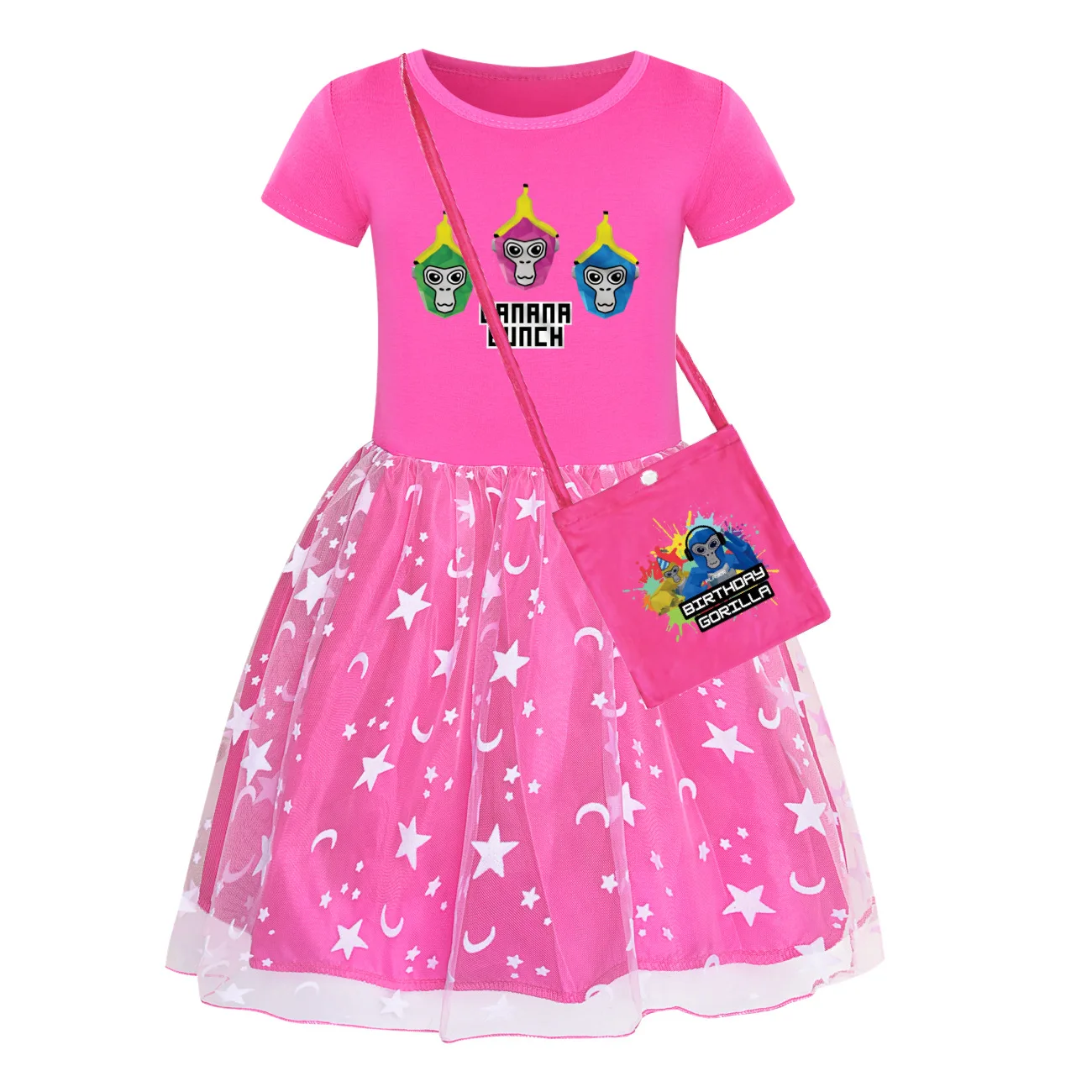 

‌Gorilla Tag Girls Summer Princess Dress with Bag Casual Baby Short Sleeve Clothing Kids Fashion Vestidos Infant Outfit