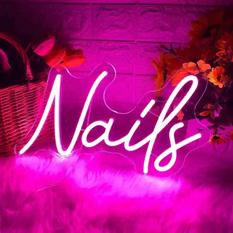 Custom Nails Neon Sign LED Light Signs for Nail Salon Beauty Room Wall Decor USB Neon Lights Room Decor Aesthetic Store Decor