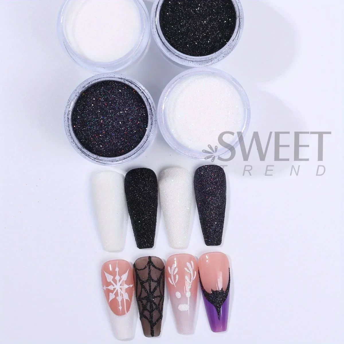 4 pçs fino iridescente camisola prego lantejoulas preto branco açúcar em pó pigmento holográfico inverno design brilhante manicure decoração flash