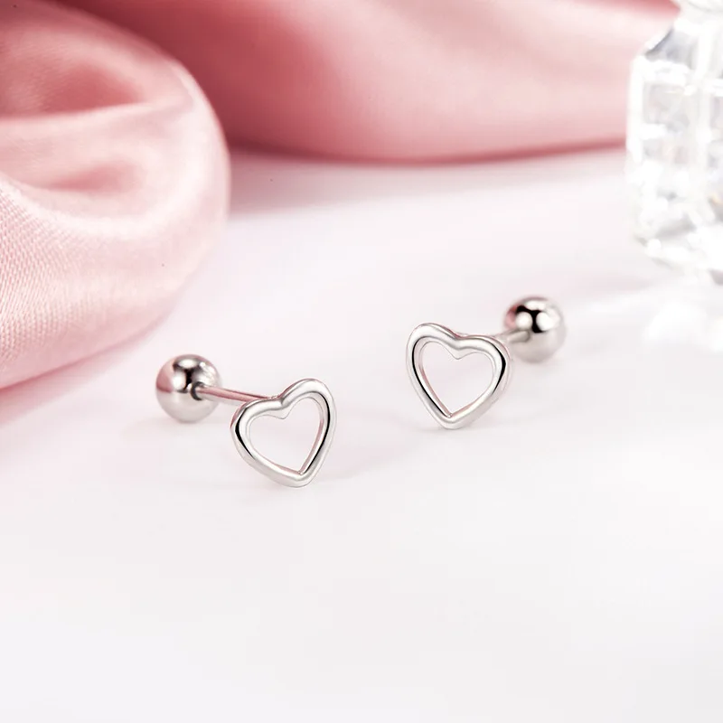 VOQ Silver Color Lovely Simple Love Stud Earrings Suitable for Women Students and Teenagers Jewelry Gift Korean Earrings