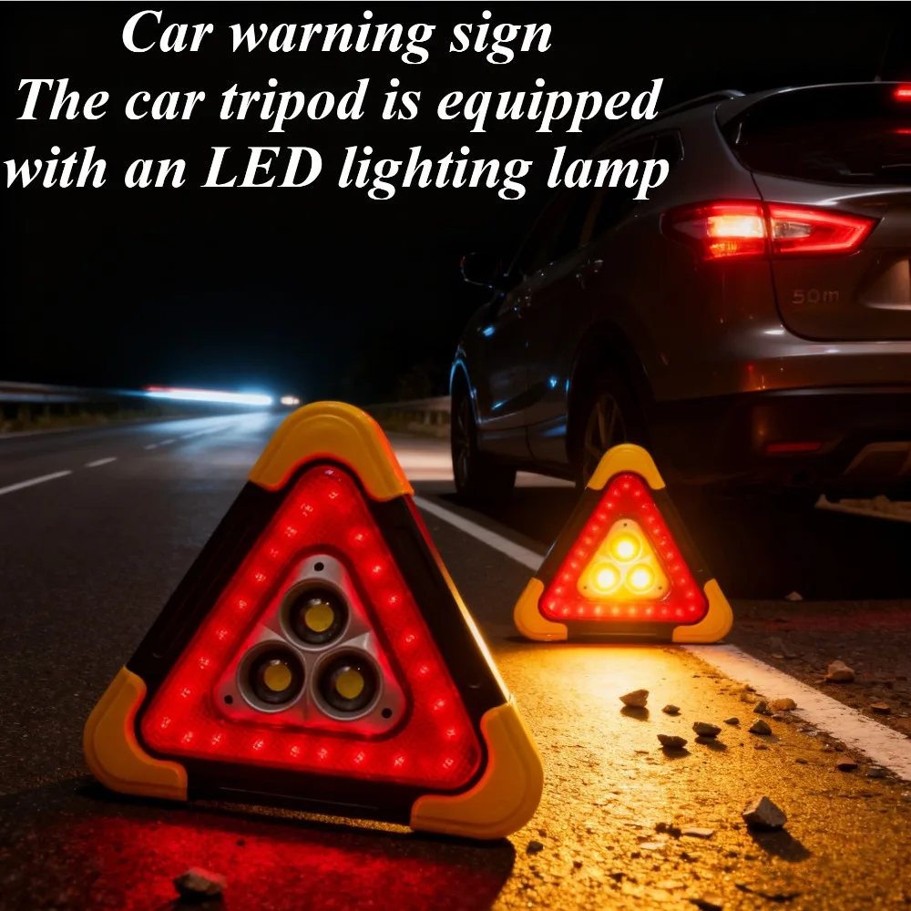 For Universal Car Emergency Warning Triangle with LED Light Solar Power USB Charging Safety Roadside Breakdown Sign Hazard Alert