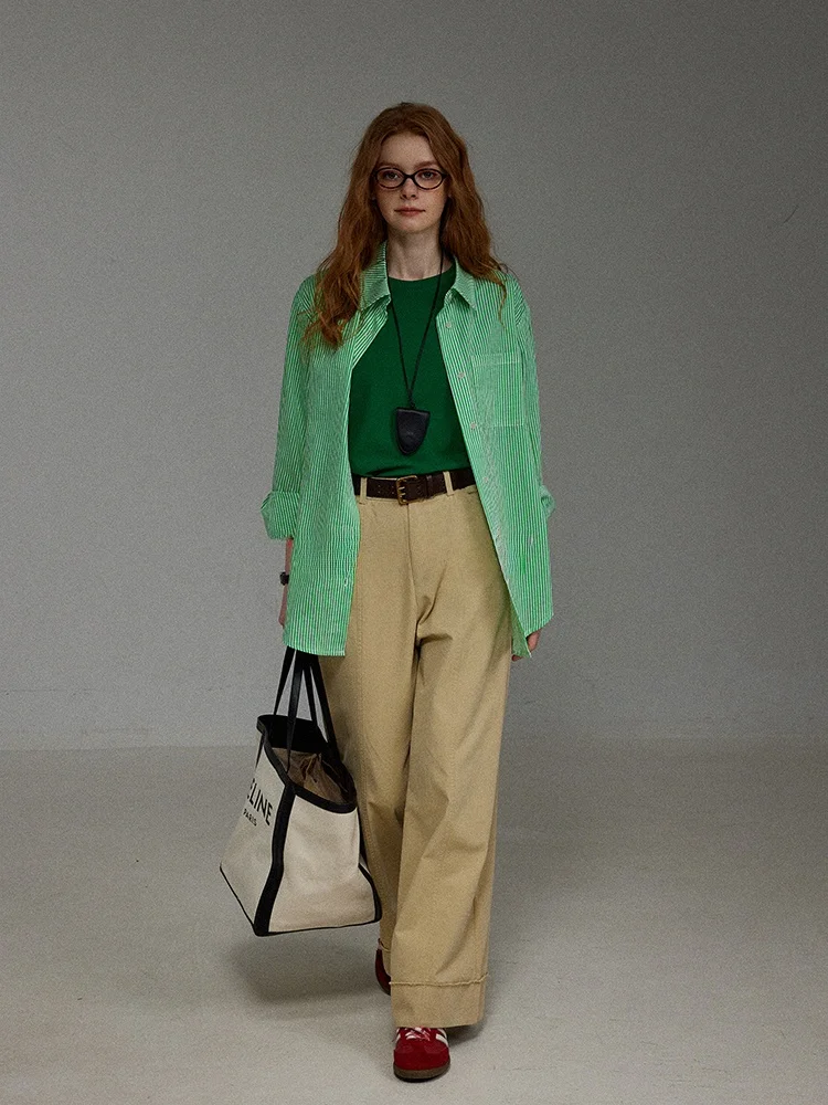 

LITLECOT: Классическая женская рубашка с вертикальными полосками, весна-осень, универсальная, из хлопка, с длинными рукавами, на пуговицах