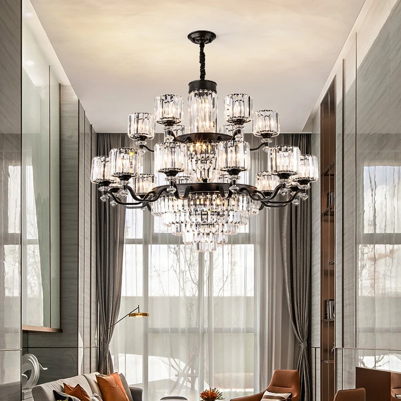 Duplex Villa Large Chandelier Light Crystal Mid Floor Light Luxury Luxurious Hall High Ceiling Hollow Modern And Simple Lamp view 3