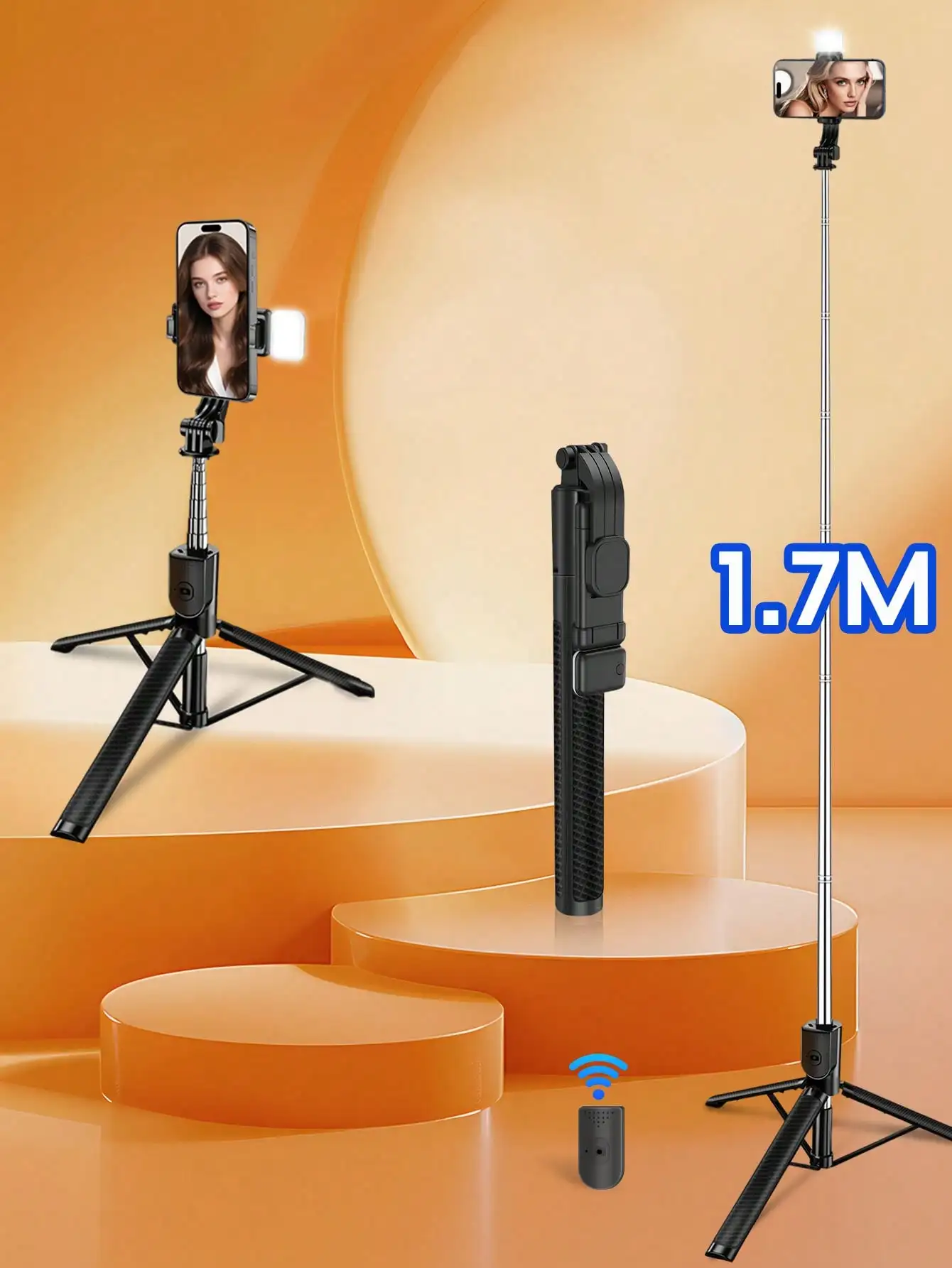 

This Latest Model 170cm/69in Bluetooth Remote Control Selfie Stick With Phone Holder And LED Fill Light Is Made Of Alloy Material. It Is Suitable For Video Shooting, Life Recording And Travel. It Is A Portable Tripod Handheld/Freestanding Selfie Stick Tha