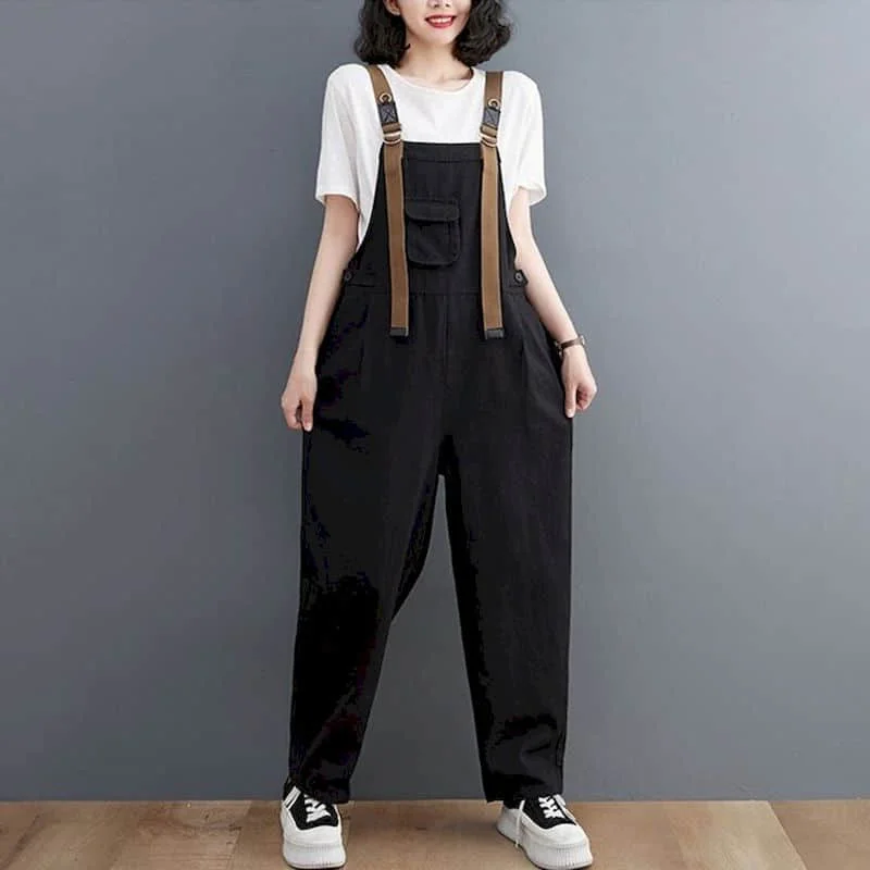 

Solid Jumpsuits Harajuku Vintage Straight Pants One Piece Outfit Women Clothes Safari Style Rompers Casual Overalls for Women